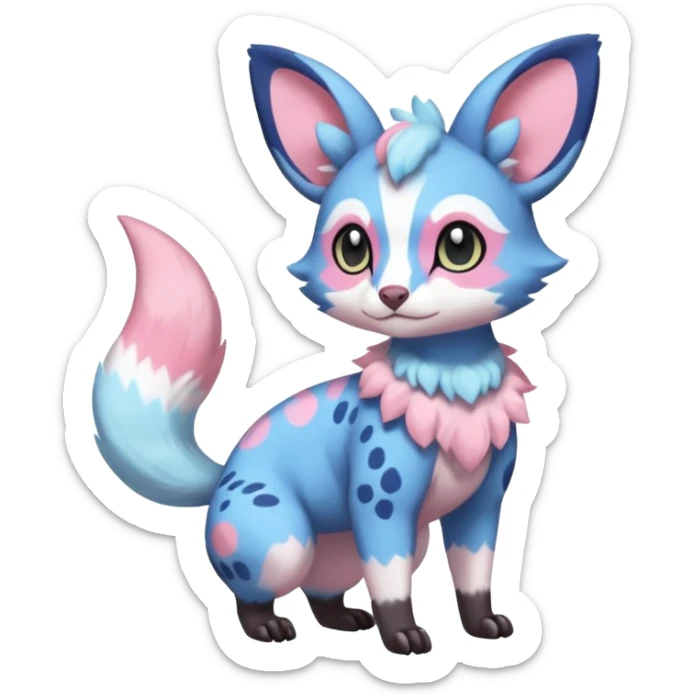 Rare realistic cute adorable epic aesthetic colorful Amaura-Sylveon-Civet-Genet-species-Fakemon-hybrid-creature, with markings, full body sticker