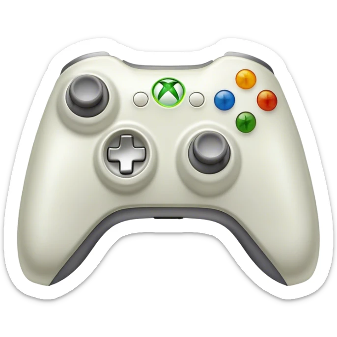Clash of Clans aesthetic: Cinematic Playful Xbox 360 Console Portrait Emoji, rendered in a 3D vector-style similar to standard emojis with minimal shading and bold, simplified shapes. A compact, distinct form with signature details, softly glowing with a modern gaming energy charm. Simplified yet unmistakably iconic, highly detailed and consistent, glowing with a soft radiance and high shine. Stylized with a touch of next-gen innovation and a soft glowing outline, capturing the essence of a beloved gaming relic with a friendly, playful manner! sticker