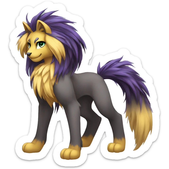 Anthro Sona Cool Edgy Cute Legendary Colorful Shy Shiny Fakemon-Fantasy-Creature With Long Hair-Mane Full Body Detailed High Quality sticker