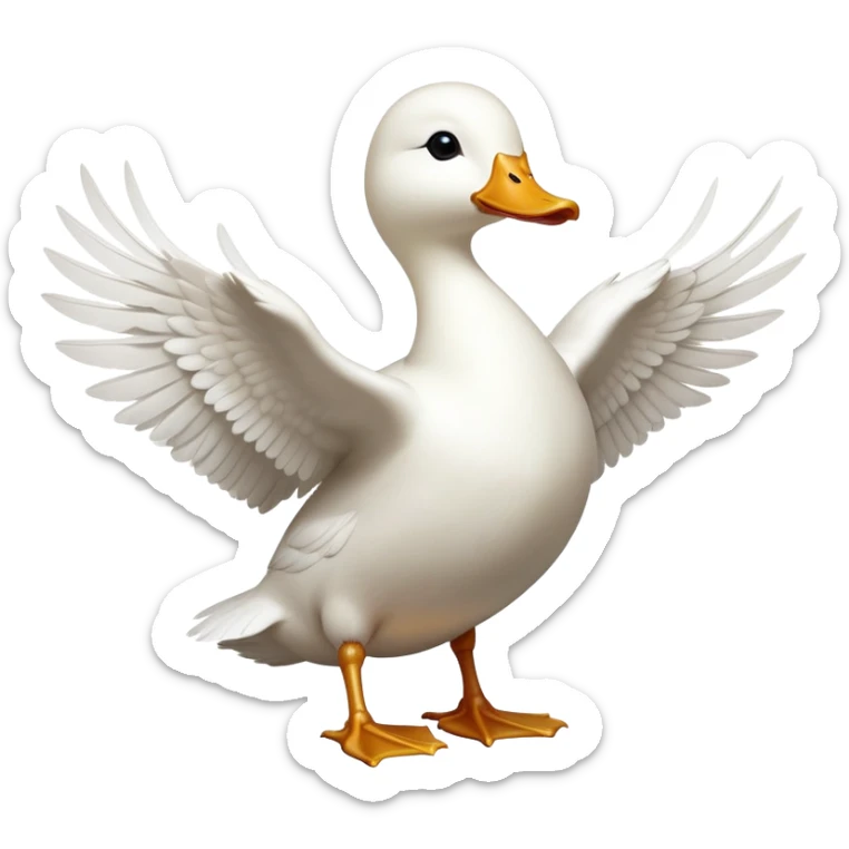 cinematic-[white duck]-realistic-full-body-perched-emoji,-wings-tucked-neatly elegant,-head-tilted-dramatically,-sleek-[white]-feathers,-simplified-yet-realistic-focused-features,-highly-detailed,-glowing-with-an-almost-sarcastic-glow sticker