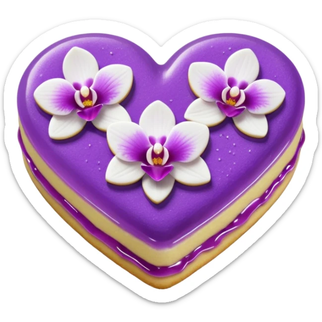 Realistic shortbread cookie in the shape of a heart with orchid purple color jelly middle filling and sprinkled powder sugar on top. sticker