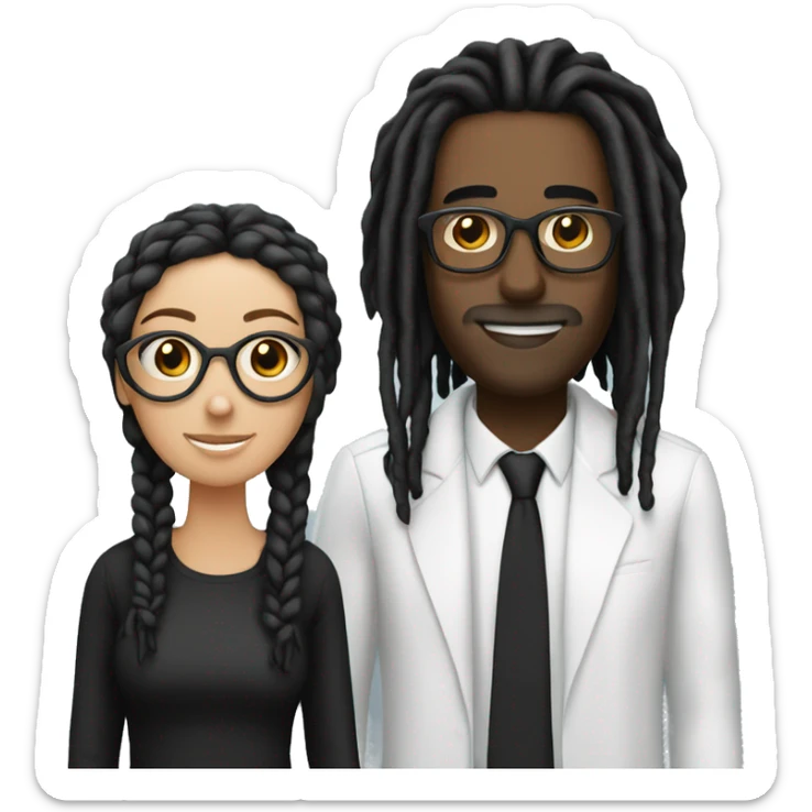 A couple  and the man is black with dreads and the women is white with black glasses and black hair sticker