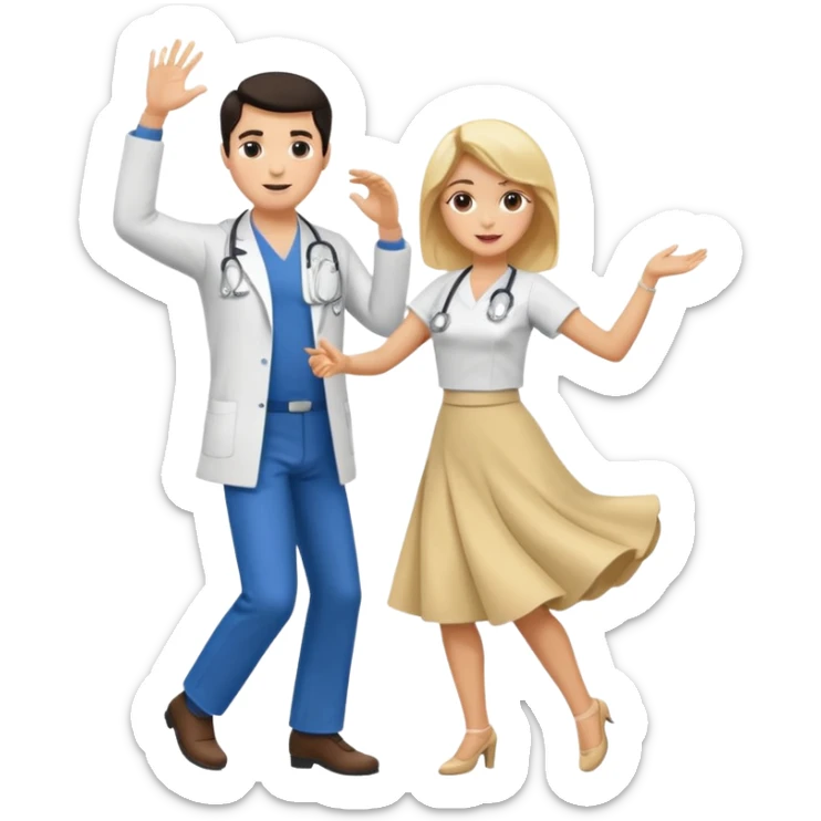 couple dancing full body a doctor black hair  woman blonde sticker
