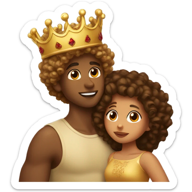 Curly latina with crown kissing brown skin boy with crown  sticker