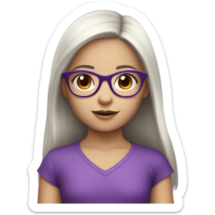 pale little girl in purple glasses and dark hair sticker