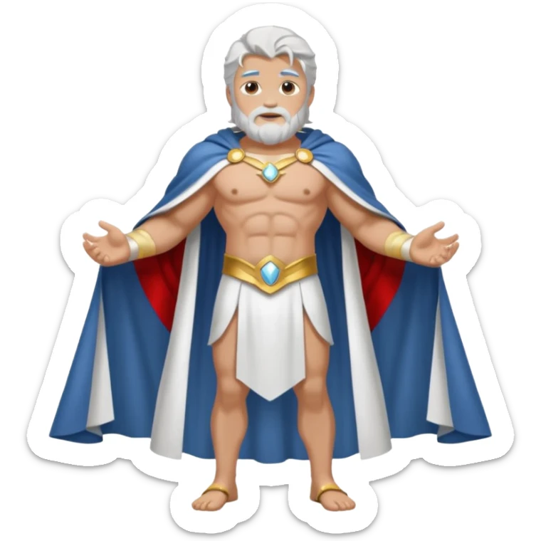 fullbody silverhair shirtless god ZEUS, white cloth over shoulder and cape, standing still sticker