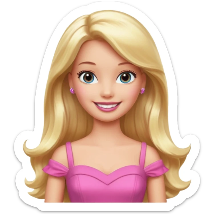 barbie, long blonde hair, pink dress sticker