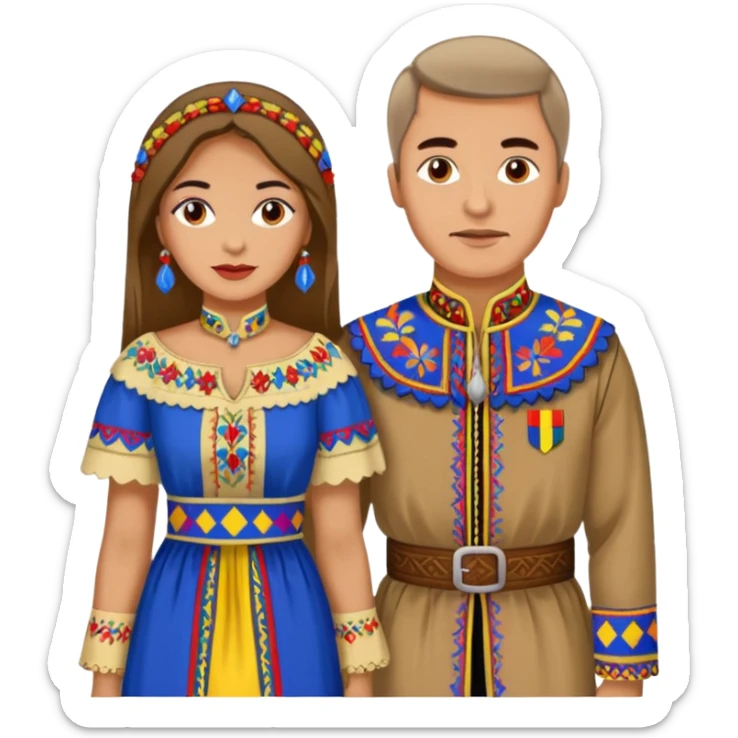 An woman dressed in a national Romanian costume and a men right next to her dressed in a Romanian national costume sticker