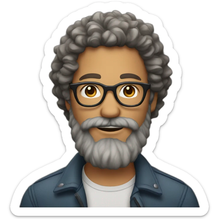 man with long gray and brown hipster beard and curly hair and glasses sticker