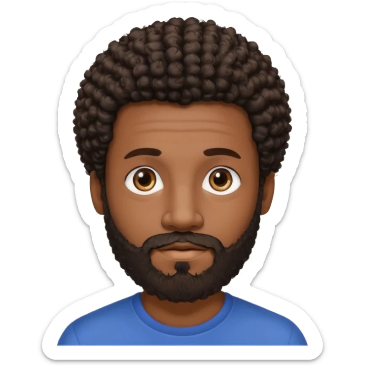 Dark brown skin man with beard and a tiny curly  Afro fade with dark dark brown eyes - beard should be a bit lighter . Not as much hair  sticker
