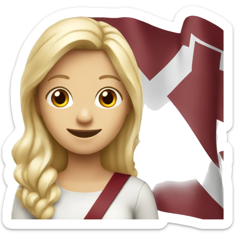Happy blonde woman with a flag of Latvia in hands sticker