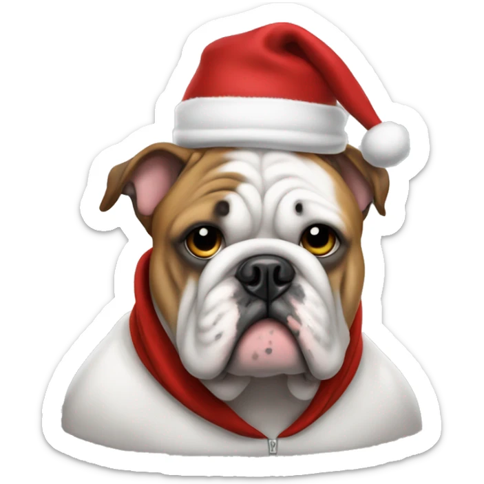 a bulldog with a hoodie and a cap of christmas sticker