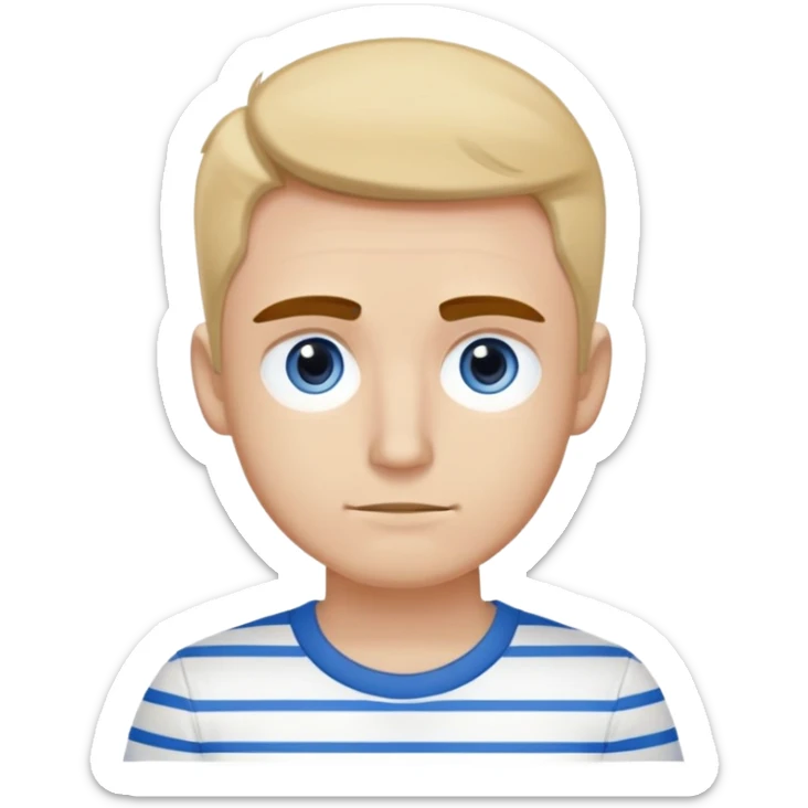 Chico blanco guapo con ojos color miel y cejas pobladas con una camiseta de mangas corta blanca y una camisa de vestir sobre puesta cde rayas blancas con rayas azules claro  sticker