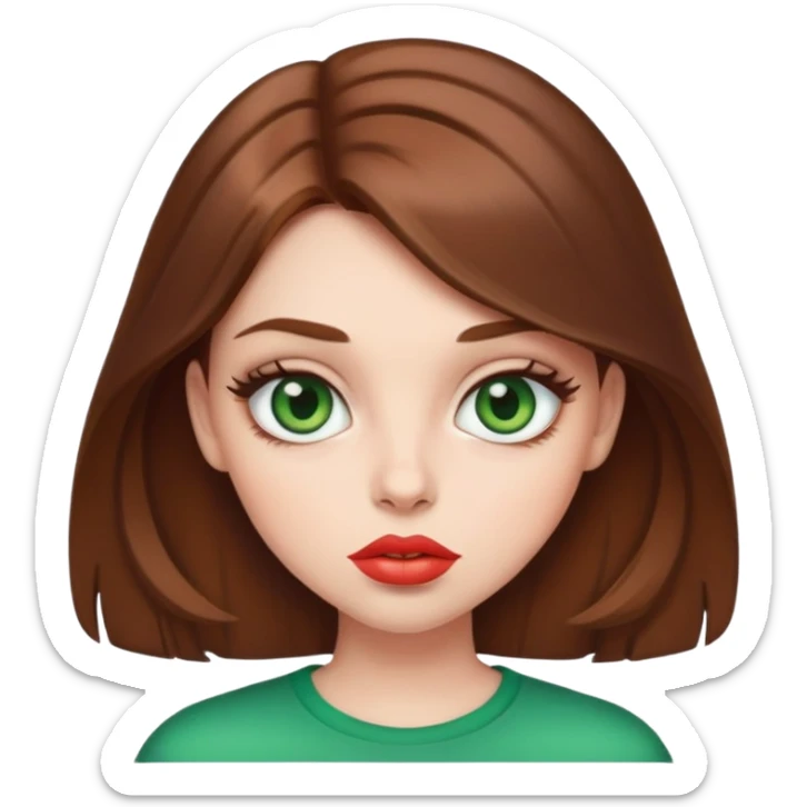 cool girl with brown hier and big green eyes and big lips sticker