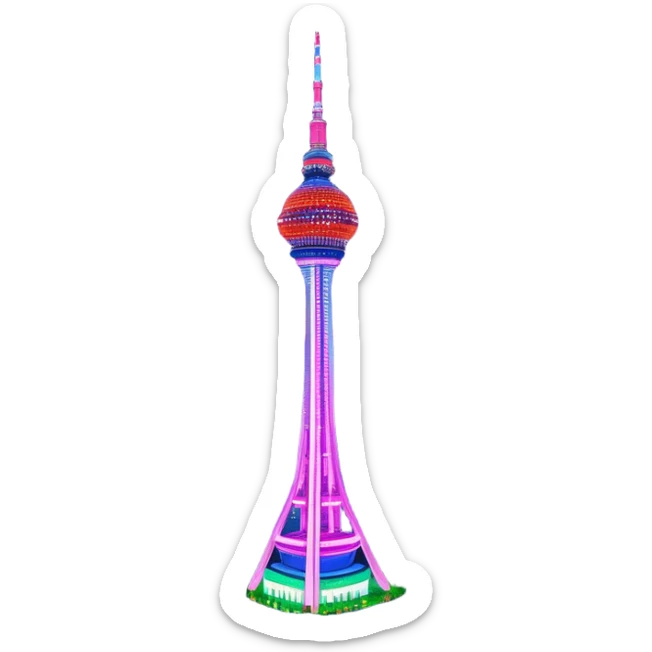 N Seoul Tower – Cinematic Realistic N Seoul Tower, depicted as a sleek modern tower illuminated against a vibrant cityscape at night, with reflective glass and dynamic neon lighting, rendered with intricate architectural detail and a futuristic urban glow. sticker
