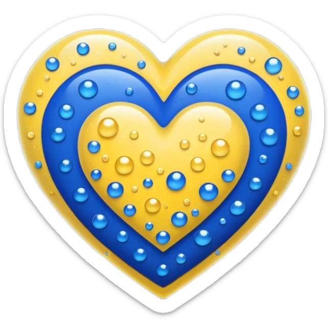 heart with yellow base, sparkly royal blue topping, yellow and royal blue bubbles around sticker