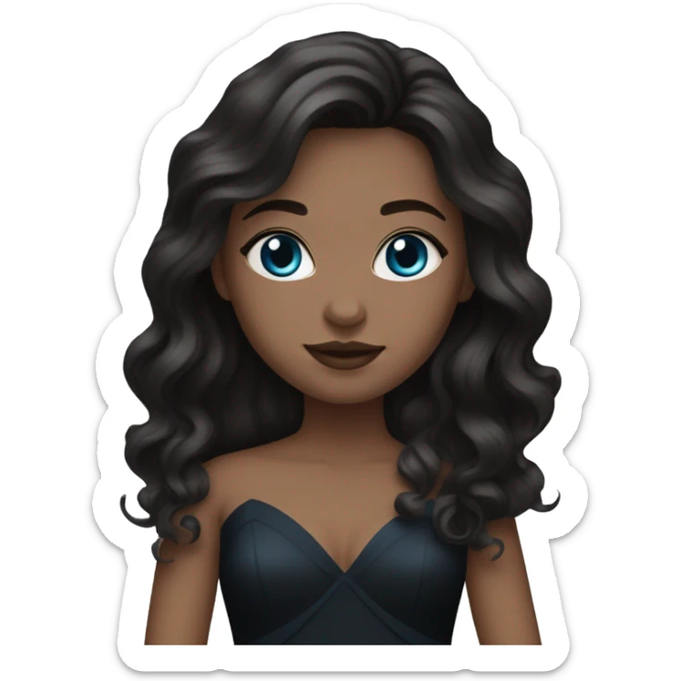 White Girl with wavy dark brown long hair, blue eyes in a black wedding dress sticker