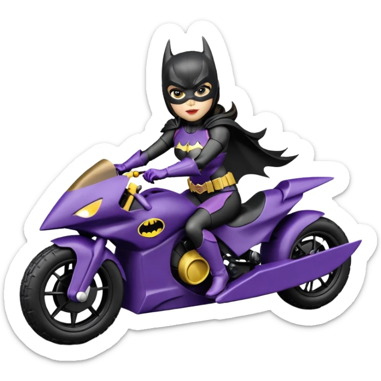I:16 scale racing sexy fitted Batgirl’s buxom attractively armored midnight-colored tight outfit tv series style dark knight stealthy accurate sporty safe plush deluxe off-road pursuit drifting prototype car (black hair, riding in seat) rally vehicle  sticker