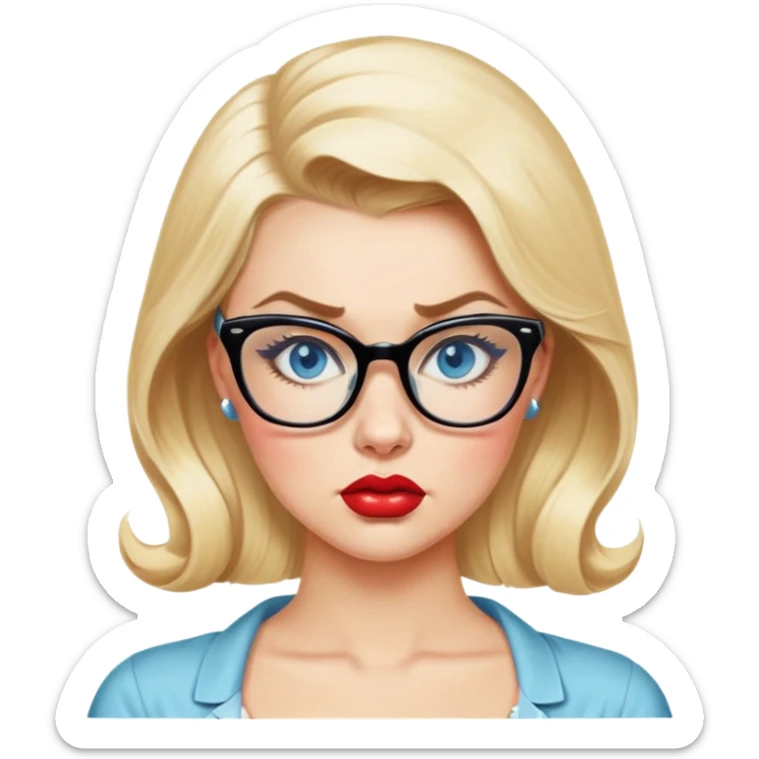 Blonde hair, blue eyed, wearing glasses 50's style pinup looking very sexy pouting  sticker