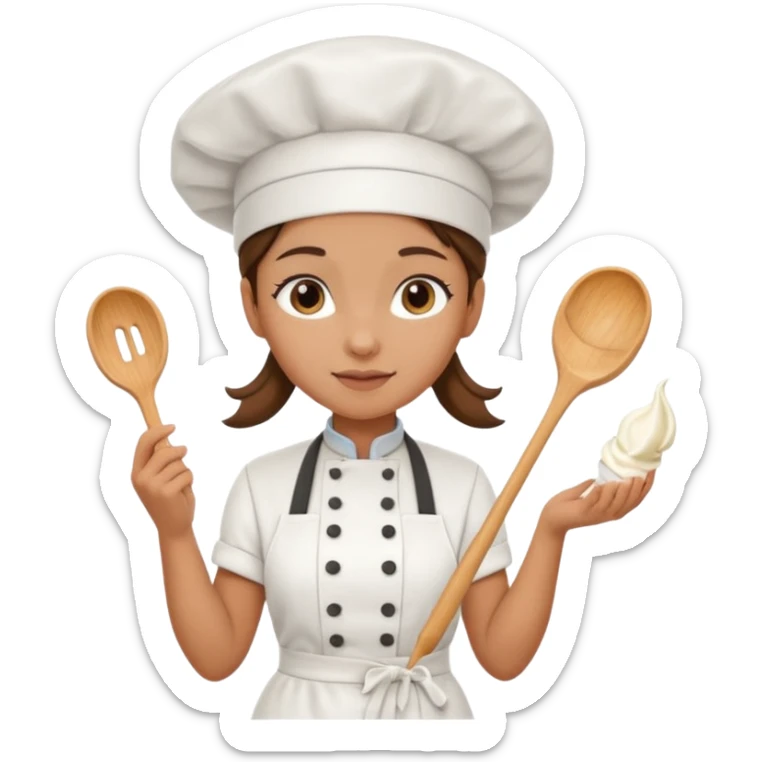 Young female baker - wearing a white chef's hat and holding a cream piping bag sticker