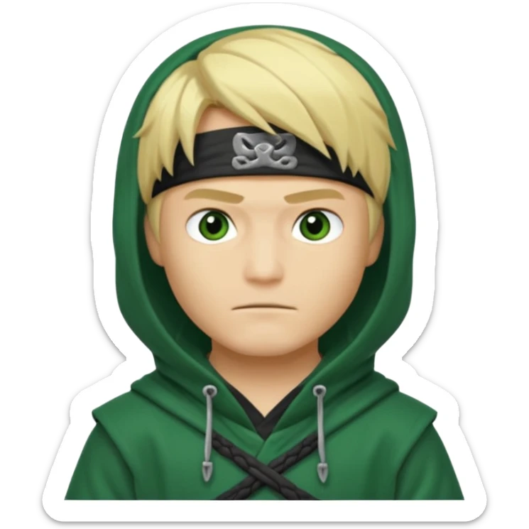 Green ninja Lloyd garmadon blonde hair, kaptur hoody on his head but blonde grzywka visible  sticker
