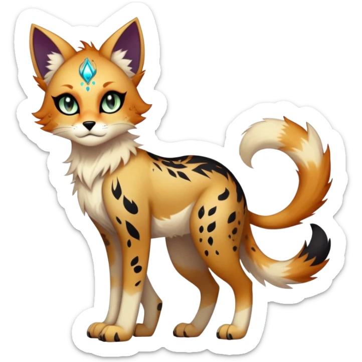 Cool edgy gothic Falvie-Fionbri-creature-sparkle-feline-fursona, full body, with random markings sticker