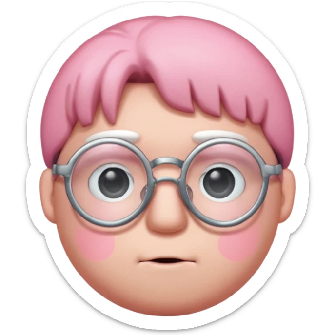 a guy who looks like kirby with a very round head, white skin and glasses sticker