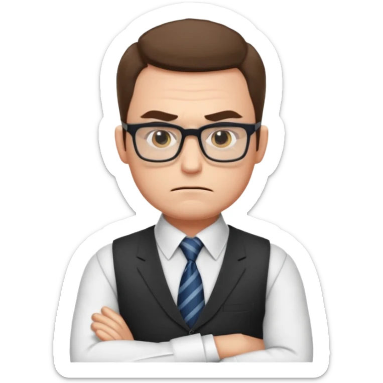 Frowns with Glasses, Strict Teacher: Man with square glasses, vest and tie, arms crossed, angry face

 sticker