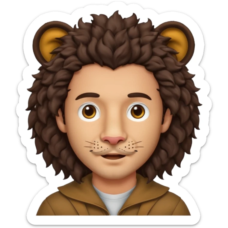 Make a guy with curly big dark browns hair and medium skin then give him lion ears and a little facial hair sticker