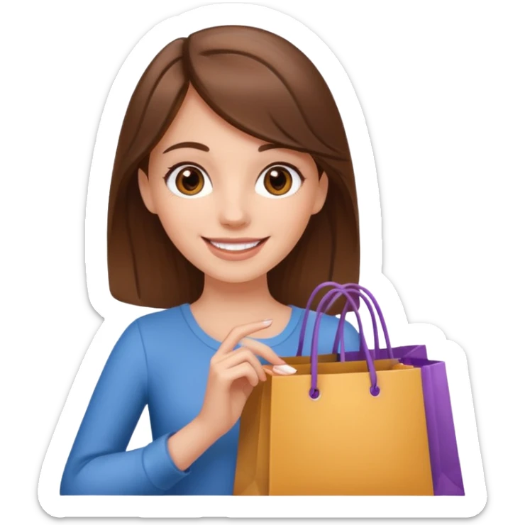 white girl with brown hair and brown eyes holding shopping bags sticker