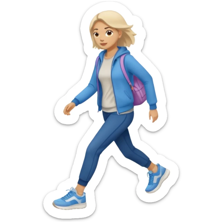 iOS emoji style - a woman in casual clothes and wearing trainers. Walking quickly. 
 sticker