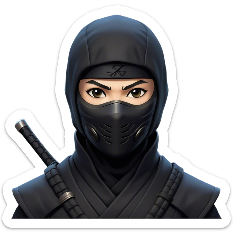 Clash of Clans aesthetic friendly Ninja Portrait Emoji, With a sleek, agile build clad in dark, stealthy attire and a determined gaze beneath a subtle mask, his face rendered in a natural skin tone (not yellow), Simplified yet sharply defined features, highly detailed, glowing with a cool, shadowy radiance, high shine, intelligent and stealthy, stylized with an air of ancient martial prowess, focused and alert, soft glowing outline, capturing the essence of a confident ninja ready to vanish into the shadows with effortless grace! sticker