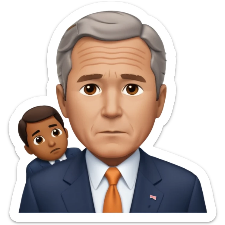  emoji of the world trade center with a plane crashed into it and george bush on a phone in front of it sticker