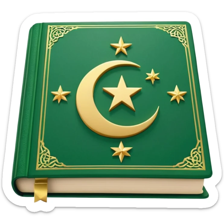 Closed Quran with the Islamic Symbol on it (moon and star) green from left to right sticker