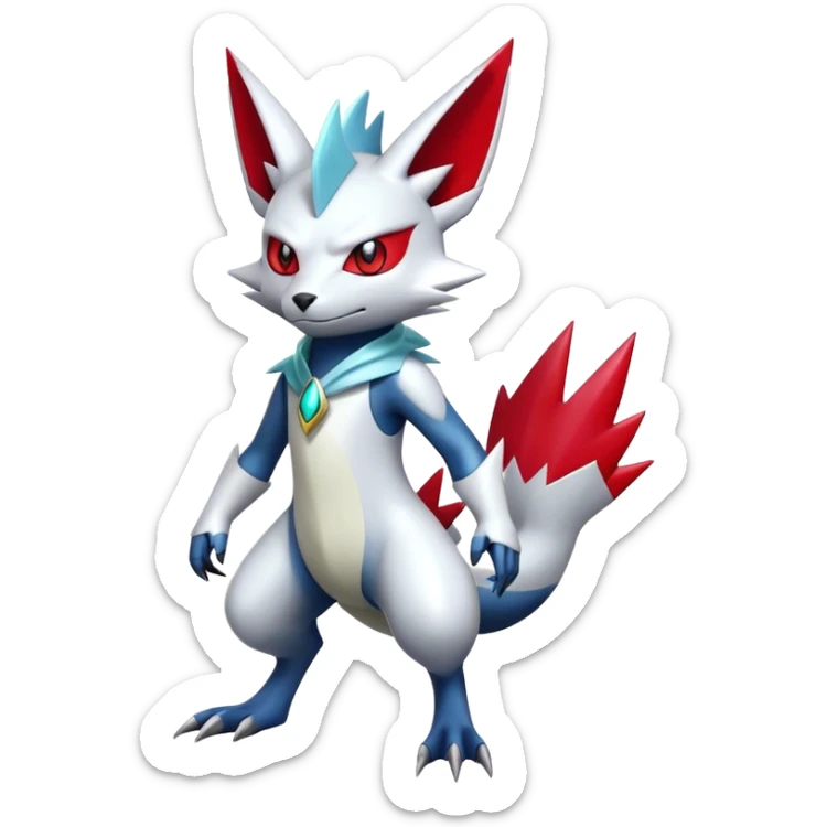  Cool Edgy Shiny Futuristic Ethereal Legendary Zangoose-Sneasel-Digimon-hybrid full body sticker