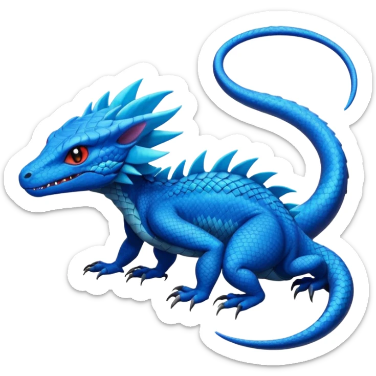 Cyan lizard-Draco-Nargacuga-Sergal-Salandit-Cyclizar-Pokémon, with cobalt-blue flecks patterns sticker