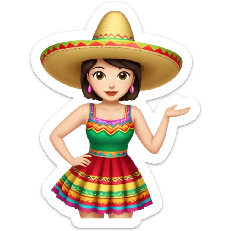 Pretty, sexy, slightly curvy white woman with short dark brown hair, dressed for Cinco de Mayo sticker
