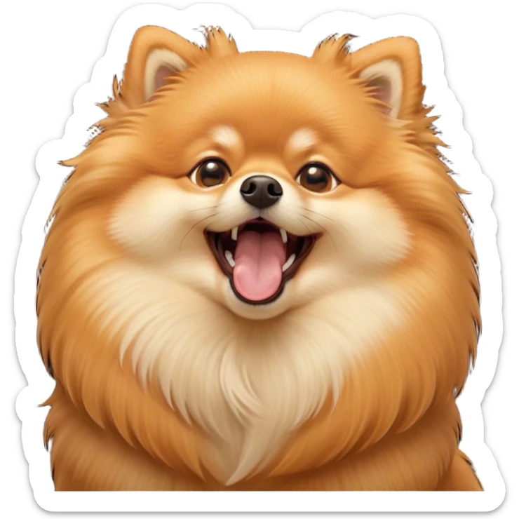 Cinematic Cute Yawning Orange Pomeranian Portrait Emoji, Head tilted slightly with a dramatic, wide-open yawn, showcasing a soft, fluffy orange Fur with a subtle shimmer, floppy ears slightly drooping, round brown eyes barely open in drowsy contentment, Simplified yet irresistibly adorable features, highly detailed, glowing with a soft, cozy glow, high shine, relaxed yet expressive, stylized with a touch of whimsy, bright and endearing, soft glowing outline, capturing the essence of a sleepy yet affectionate companion, so drowsy it feels like it could stretch right out of the screen and curl up for a nap! sticker