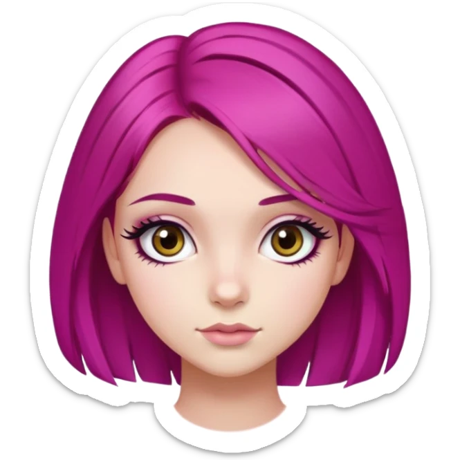 pretty teen girl with long magenta hair and thick long eyelashes dark brown eyes sticker