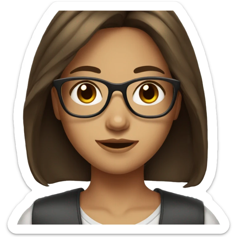 Girl with brown eyes and medium length brown hair and glasses sticker