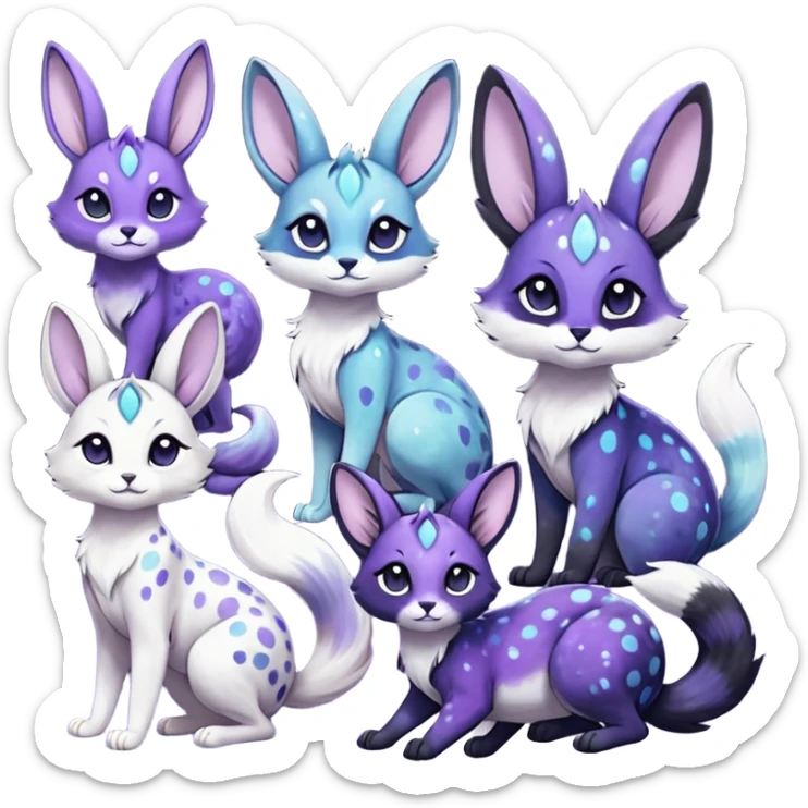 Colorful black-violet-indigo-purple-gradients nebulae nebula starry galactical shiny white-stars-spotted glorious iridescent divine exotic cute cool beautiful realistic Meloetta-caracal-civet-sergal-bunny-oncilla-animal-Fakémon-hybrid-fursona (full body) sticker