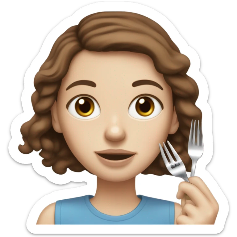 White girl Brown hair blue eyes freackles eating Tofu salad with fork sticker