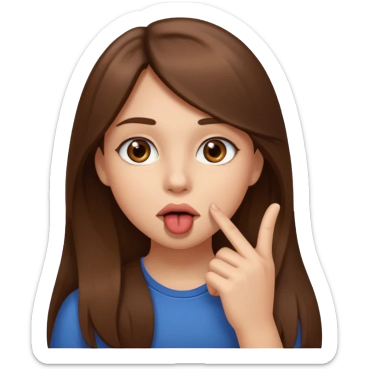 Emoji Fille cheveux long et brun yeux brun avec un doigt dans la bouche  sticker
