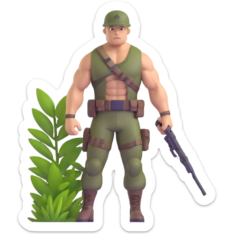 Carl Weathers as Dillon from Predator movie, muscular man in jungle combat gear sticker