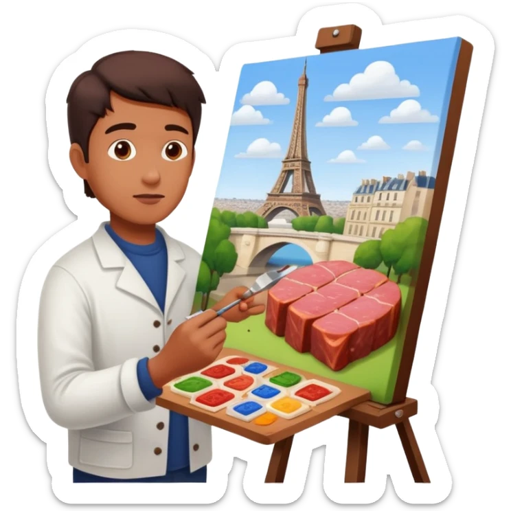 artist in paris painting a SPAM meat landscape  sticker