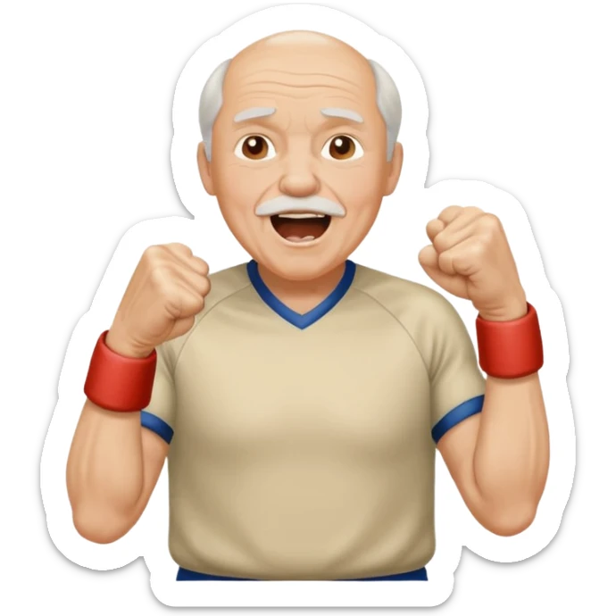 A grandpa in a vintage jersey, pumping his fist and shouting proudly. sticker
