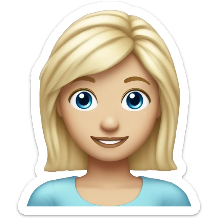 please make a blonde girl with round face blue eyes. her hair is shoulder length and a slight fringe she is smiley and celebrating her 21st birthday with a tiara sticker