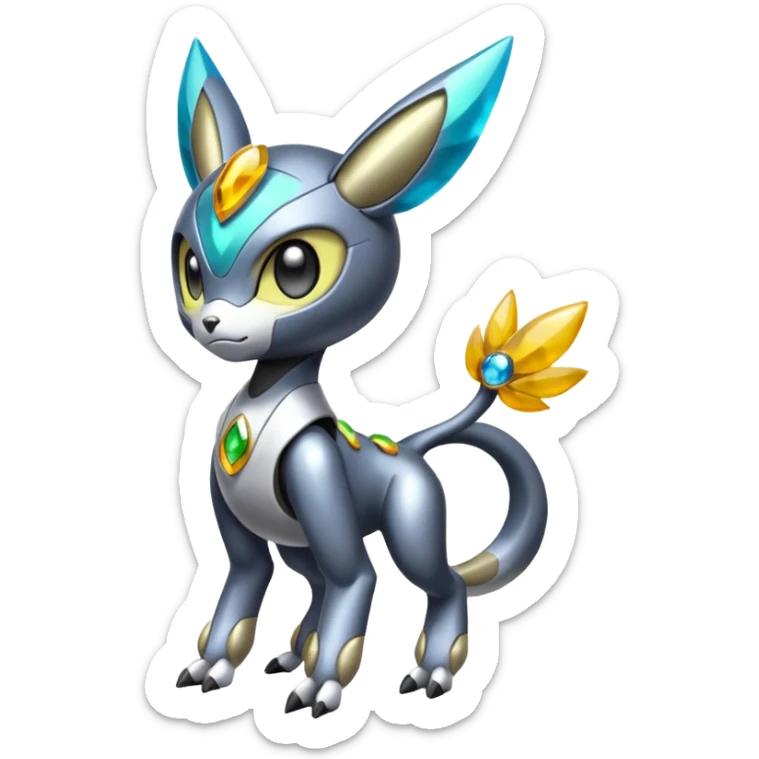 Futuristic Shiny Colorful Meloetta-Wargreymon-Trico-Pokémon-Digimon-Fakémon-fusion-hybrid-creature sticker