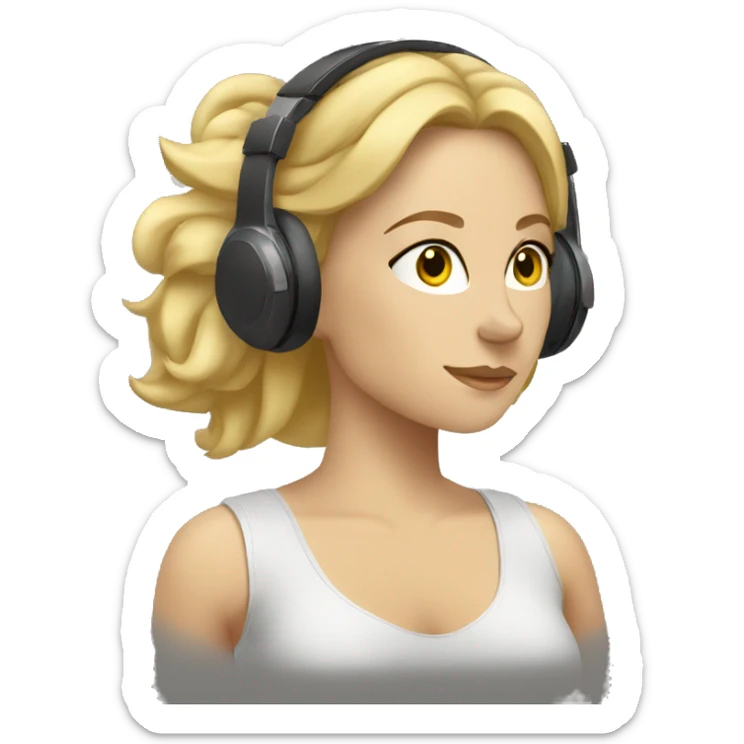 buff blonde white woman listening to music with headphones sticker