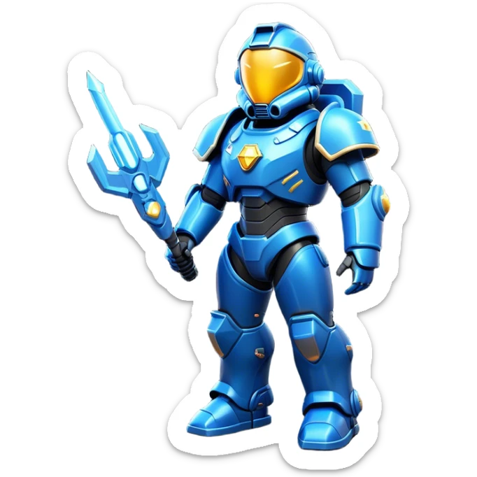 Clash of Clans aesthetic: Cinematic heroic Terran Marine Hero Emoji, rendered in a 3D vector-style similar to standard emojis with minimal shading and bold, simplified shapes. A compact, heroic isometric figure clad in futuristic power armor with signature energy accents, softly glowing with a cosmic battle charm. Simplified yet unmistakably iconic, highly detailed and consistent, glowing with a soft radiant shine and high gloss. Stylized with a touch of interstellar valor and a soft glowing outline, capturing the essence of an elite space warrior with a friendly, playful manner! sticker